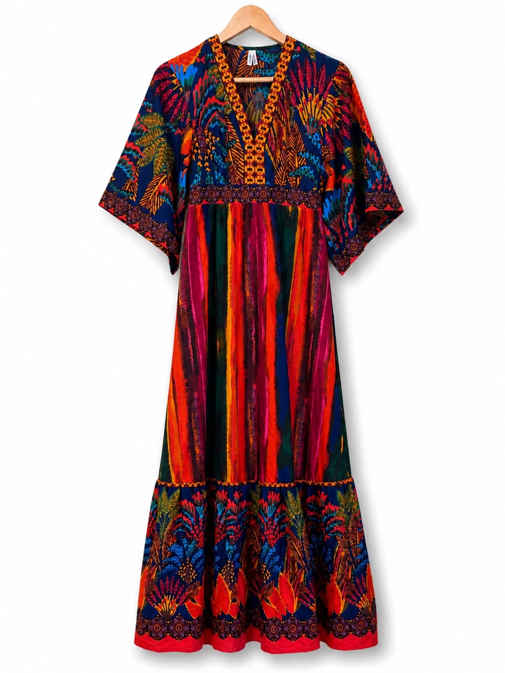 Live 4 Truth | Colorful Floral Ruffle ResortWear Boho Tropical Maxi Dress S